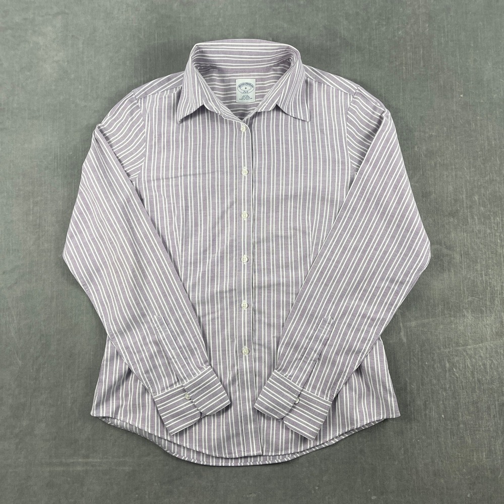 Brooks Brothers Women 8 Purple Striped Button Down Shirt Fitted Non-Iron 346